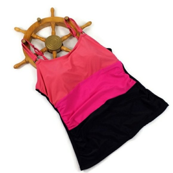 Croft & Barrow Multicolor Tri-Colorblock Tankini Swim Top Womens Size 12D - Picture 1 of 9